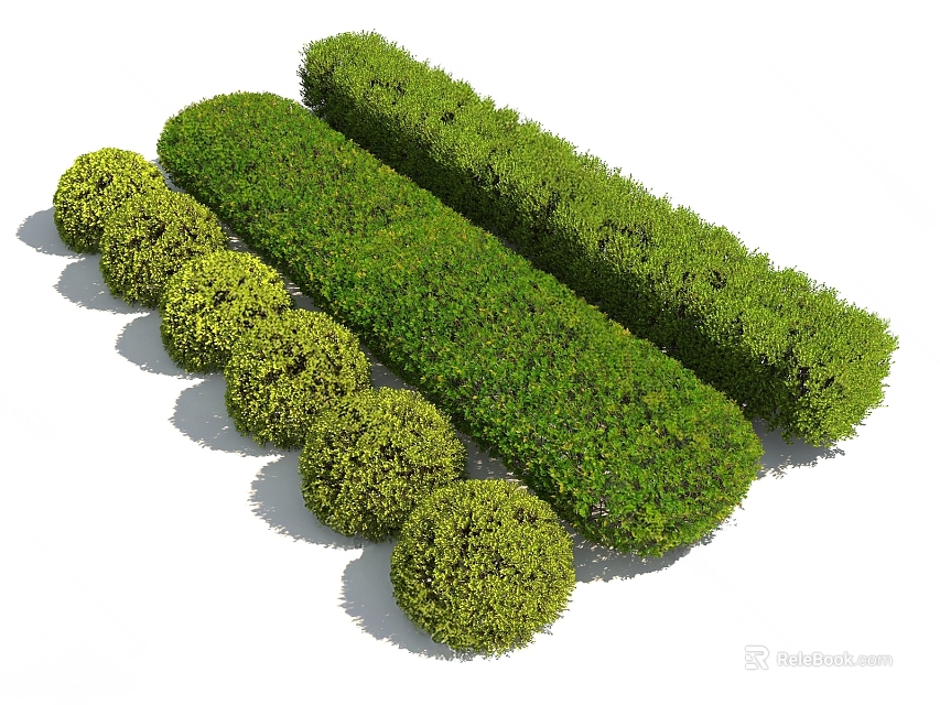 Well Trimmed Green Shrubs In Circular And Rectangular Shapes For Garden Landscaping Design 3d model 