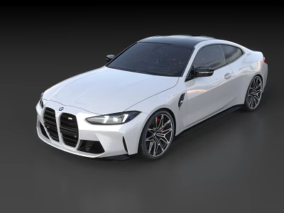 White Sports Coupe With Black Roof And Sporty Wheels Front Grille Design 3d model