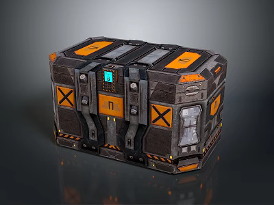 Industrial Style Storage Box With Orange Black Design And Metal Panels For Home Organization 3d model