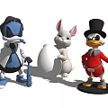 Colorful Cartoon Figurines Including Blue Character Rabbit Holding Egg And Red Duck With Top Hat