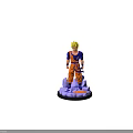 Anime Action Figure With Yellow Hair Blue Top And Orange Pants Standing On Rock Base