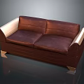 Modern Brown Leather Sofa With Light Wooden Armrests And Metal Legs Design