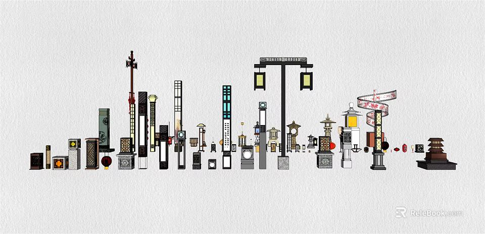 Various Stylish Outdoor Lights Including Street Lamps And Decorative Fixtures 3d model 
