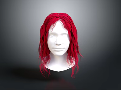 Realistic White Head Model Display With Long Red Curly Hair 3d model