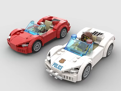 Building Blocks Red Sports Car And White Police Car With Mini Figures 3d model
