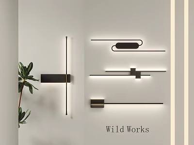 Modern Wall Lamps With Sleek Linear Design And Green Plant On White Wall 3d model