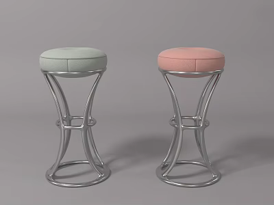 Light Green And Pink Upholstered Bar Stools With Silver Metal Curved Legs 3d model