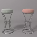 Light Green And Pink Upholstered Bar Stools With Silver Metal Curved Legs