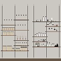Perfume Cosmetics Display On Elegant Modern Wooden Shelves With Various Glass Bottles