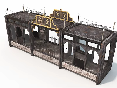 Classic Style Stone Building Facade With Arched Windows Doors And Ornate Top Trim 3d model