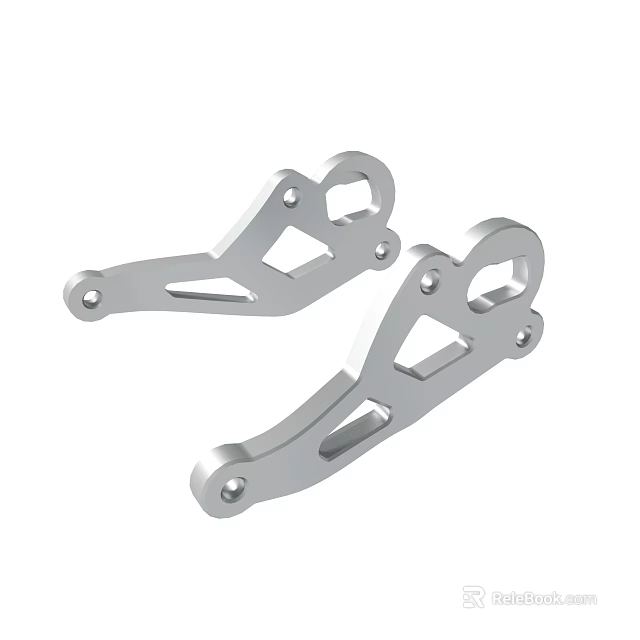 Pair of Silver Metal Brackets With Geometric Design And Mounting Holes 3d model 