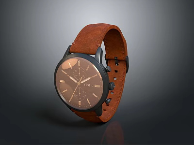 Modern Lifestyle Watch With Brown Leather Strap And Black Dial For Daily Use 3d model
