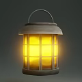 Two Vintage Style Lanterns With Metal Frame And Glowing Yellow Light