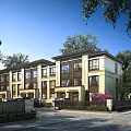 Modern Multi story Detached Villa With Large Windows Trees And Courtyard Driveway