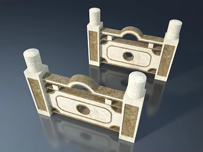 Elegant Stone Swing Door With White Brown Pillars And Decorative Circular Design 3d model