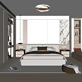 Modern Bedroom Interior Design With Bed Marble Wall Storage Cabinets Window Bench and Ceiling Light