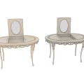Elegant White Carved Dressing Tables With Round Mirrors And Ornate Legs