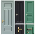 Light Blue Black Green Hinged Doors With Golden Handles And Various Panel Designs 3d model