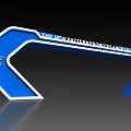 Blue Sports Center Archway with White Text THE NEW PATTERN SPORTS CENTER and Circular Logo