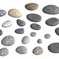 Natural Stone Pebbles and Wood Elements for Interior Decor Design Projects 3d model