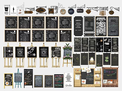 Chalkboard Signboard Designs With Wooden Stands For Cafe And Restaurant Decor 3d model