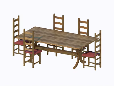 Classic Wooden Dining Table and Chairs Set with Padded Seats and Sturdy Structure 3d model