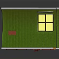 Cartoon Room Scene With Red Cabinet Bed Desk Bookshelf Green Walls And Rug