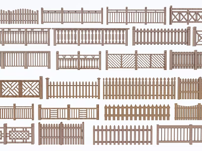 Collection Of Wooden Railings With Various Decorative Designs And Intricate Patterns For Home Garden 3d model
