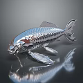 Silver Metallic Fish with Scaly Texture on Smooth Black Surface and Clear Reflection 3d model