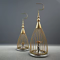 Decorative Ornament Set with Metal Birdcages Gold Black and Small Bird Decorations Modern Design