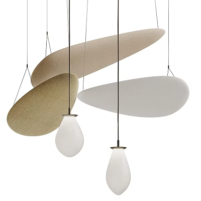 Modern Minimalist Pendant Lights With Beige White Fabric Shades And Different Shapes 3d model