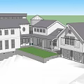Modern Office Building With White Exterior Gray Roof Green Lawn And Courtyard Design