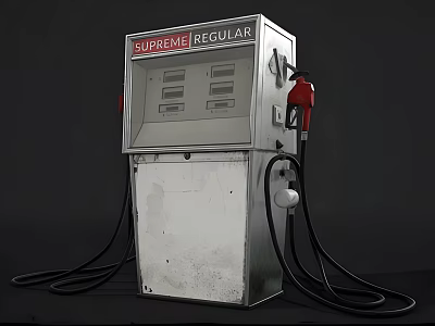 Public Gas Station Fuel Dispenser With Supreme Regular Labels Red Fuel Nozzles And Black Hoses 3d model