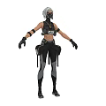 Woman Character With Silver Gray Hair Mask Sleeveless Top Black Gloves And Pants