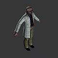 Bald Headed Game Movie Character In White Lab Coat With Red Tie And Glasses