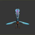 Fantasy Character And Creature With Colorful Feathers Long Tail Blue Wings Brown Body Red Hat