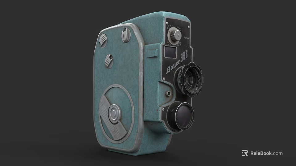 Vintage Teal Digital Movie Camera Featuring Classic Design And Dual Lenses 3d model 