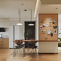 Cozy Natural Wood Style Open Plan Living And Dining Room Interior Design With Photo Wall