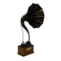 Vintage Antique Phonograph With Horn Shaped Speaker And Wooden Base Design