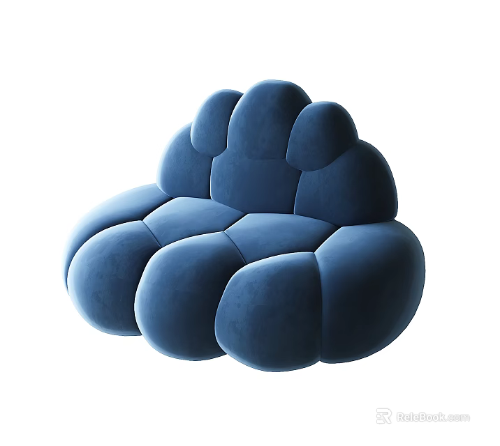 Blue Bean Bag Sofa With Cloud Shaped Rounded Plush Comfortable Modules 3d model