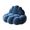 Blue Bean Bag Sofa With Cloud Shaped Rounded Plush Comfortable Modules 3d model