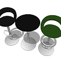 Three Modern Bar Stools With Black Green Round Seats Metal Frames And Circular Bases