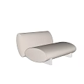 Modern Minimalist Single Sofa With Beige Bouclé Fabric And Rounded Shape On White Metal Legs