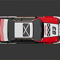 Red White Black Rally Car With Racing Stripes Number 83 And Sponsor Logos