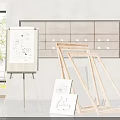 Wooden Easel Drawing Board And Artworks In Modern Interior Space