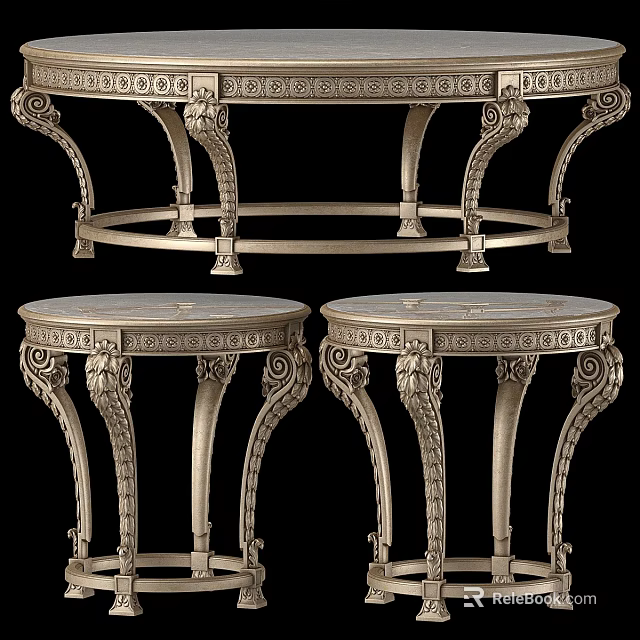 Ornate Three Piece Round Dining Tables With Carved Details And Decorative Legs 3d model 