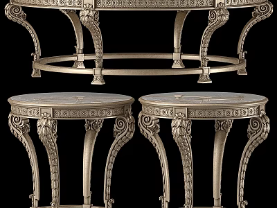 Ornate Three Piece Round Dining Tables With Carved Details And Decorative Legs 3d model