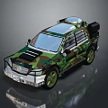 Military Vehicle With Camouflage Pattern Green Wheels Roof Equipment And Front Bumper Guard