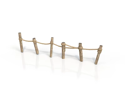 Wooden Fence Construction With Rope Connected Posts And Simple Outdoor Design 3d model