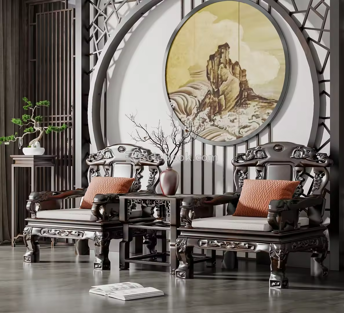 Chinese Casual Sofa Combination Carved Single Sofa Combination 3d model